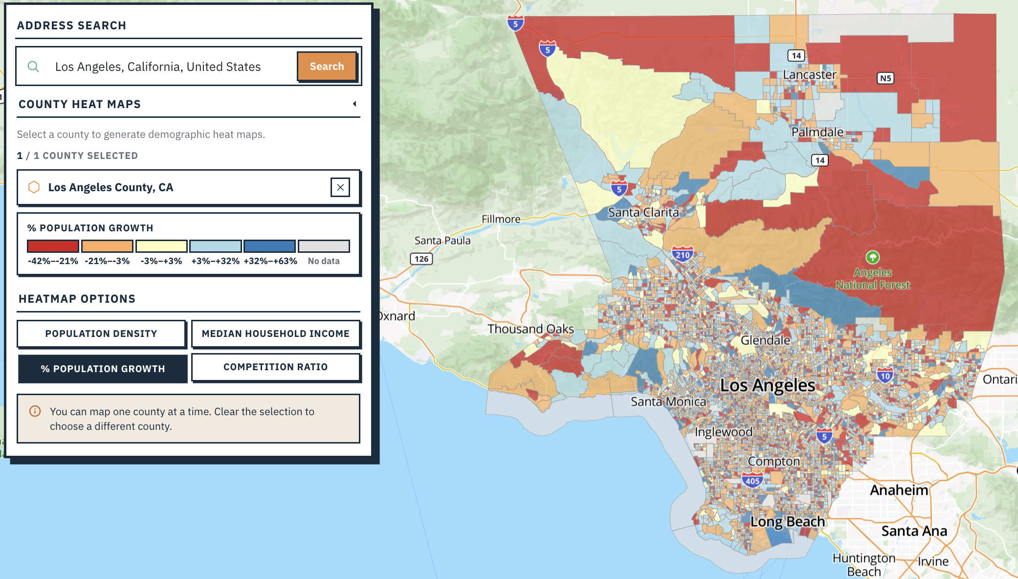 Search a county, then pick a measure to map