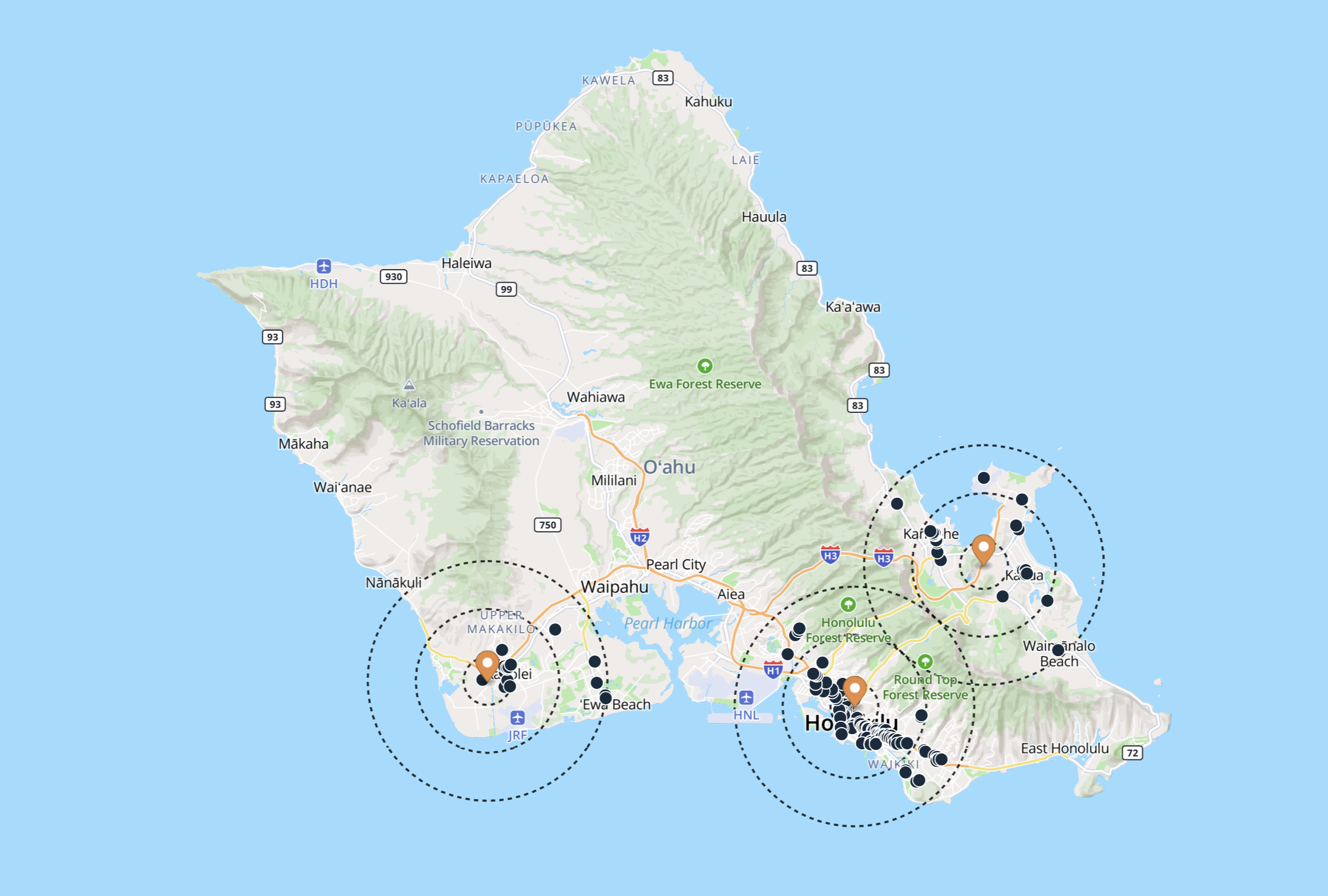 Ctrl+click the map, or search an address, to drop a marker